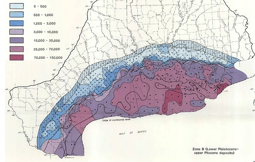 Diagram of total dissolved-solids concentrations along the U.S. Gulf coast.