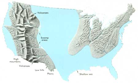 Map of United States in Late Cretaceous Time